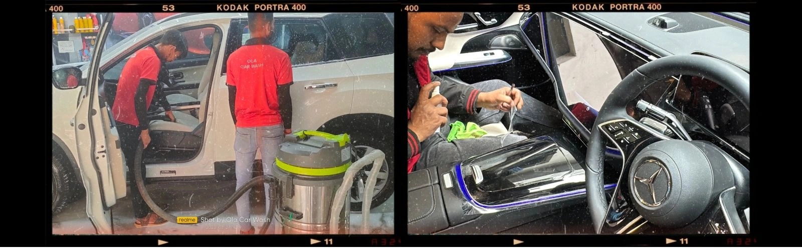 Door2Door Car Wash service process - technician at work, foam wash and inspection