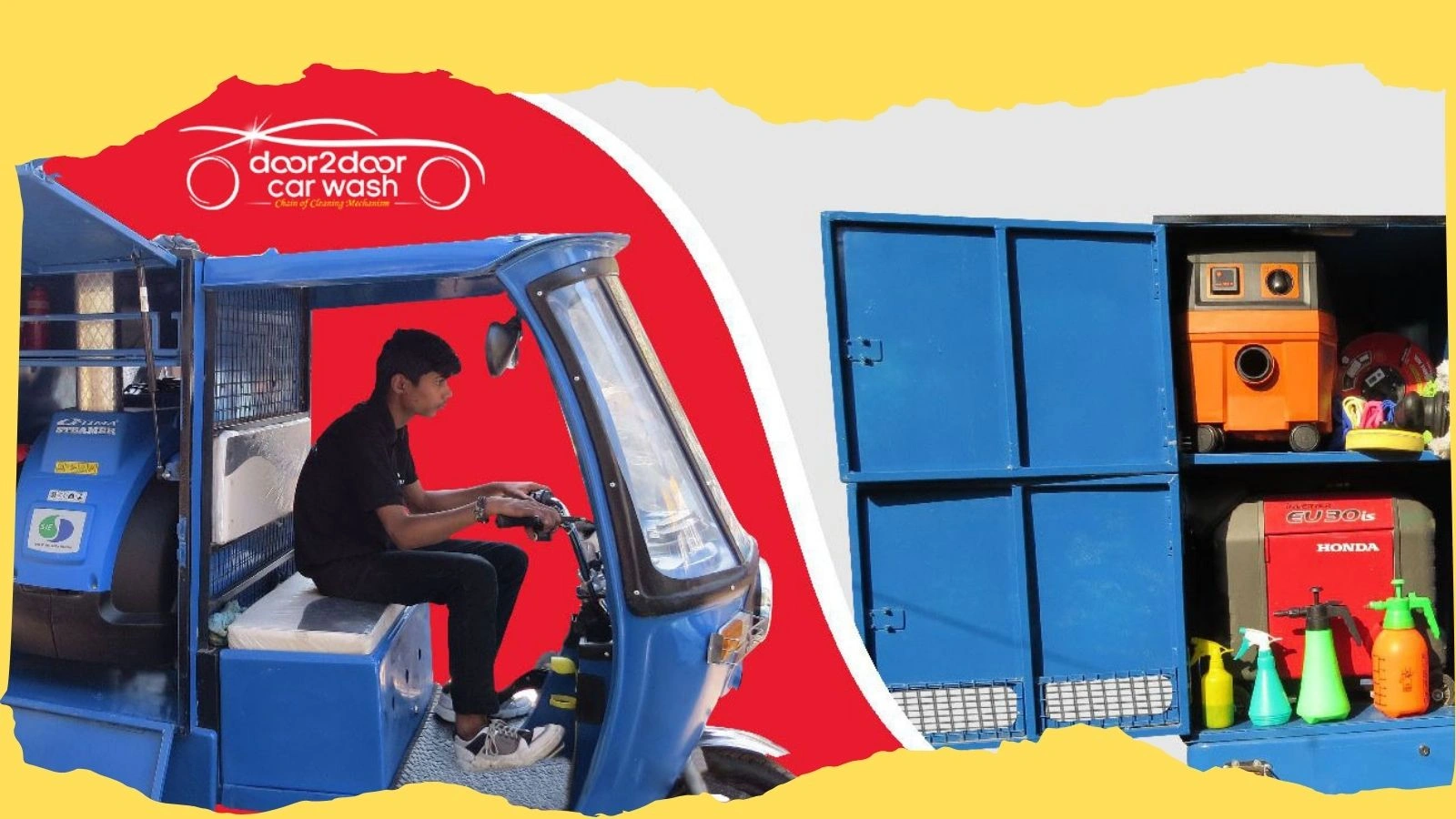 Doorstep Car Washing e-Cart Setup Door2Door Car Wash